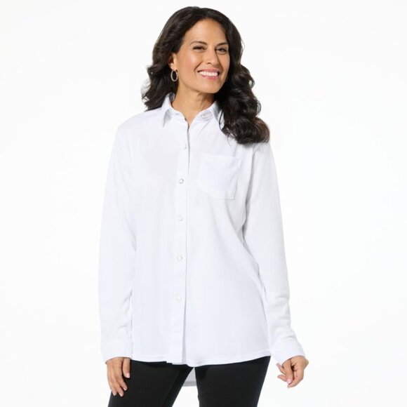 HUE Long Sleeve Button Front Nap Shirt Plus Size 1X White Minimalist Office Wear - Picture 1 of 4